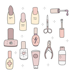 Obraz premium Manicure set. Vector illustration in doodle style