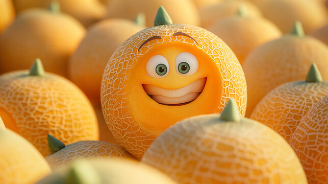 Smiling melon among many others.