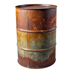 Obraz premium Rusty old metal barrel. isolated on transparent background.