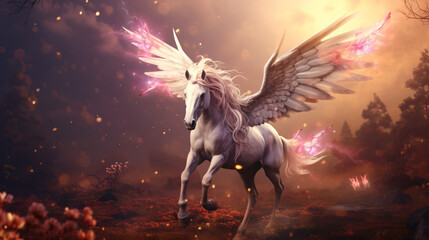A magical creature like a unicorn or phoenix frolickin