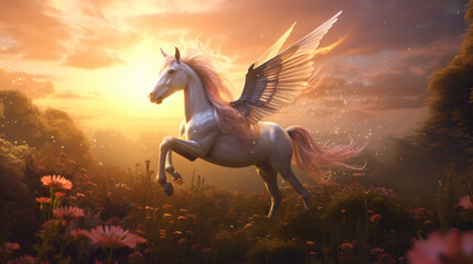 Obraz na płótnie Canvas A magical creature like a unicorn or phoenix frolickin