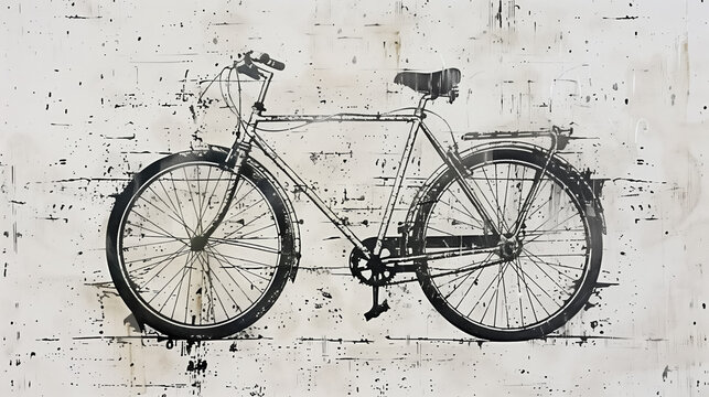 Black bicycle painted on white wall.