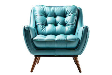 Office chair or sofa small from blue leather  isolated on cut out PNG or transparent background....