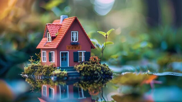real estate small house in the village near the lake dream earning money business concept