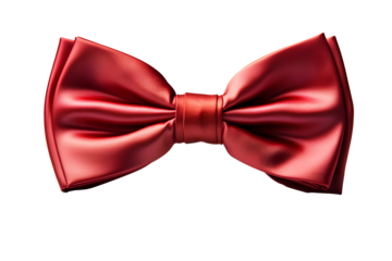 Color red bow Tie isolated on cut out PNG or transparent background. Decorate neck area. Various celebration. Gentleman Mockup, Design Template. Bow tie Man. Mens Fashion. 