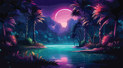 Tropical and exotic night forestFairytale forest with
