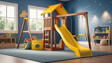 Playground with slide and toys in children's room. generative ai
