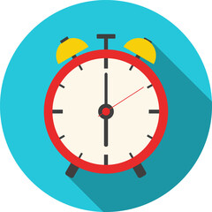 Alarm clock, cartoon alarm clock icon isolated on blue background with shadow. Vector illustration.