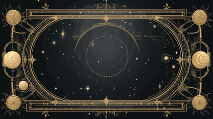 Vector mystic celestial golden frame with stars moon