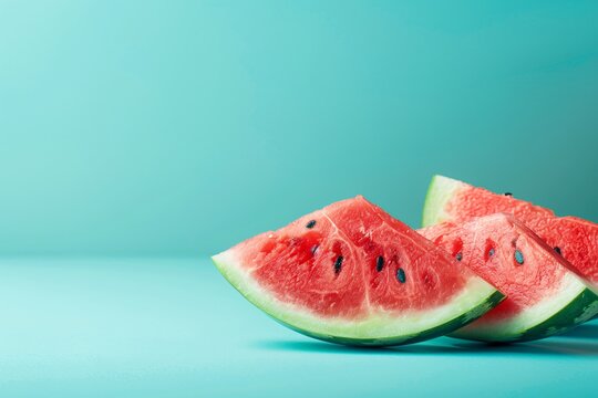 a watermelon slices on a blue surface