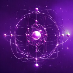  purple background and atom and electron particles