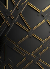 Abstract geometric shapes in bright dark colors, 3D effects, gold, brass, dynamic trendy modern design as background, texture materials for technical packaging design, conceptual wall design,	
