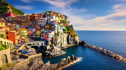 Foto op Canvas A picturesque coastal village nestled between cliffs © Little