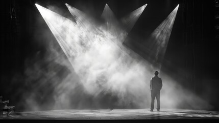 Silhouette of a person on stage under spotlight