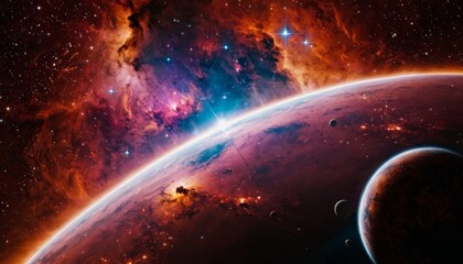 planet from outer space. Space nebula. Cosmic cluster of stars. Outer space background