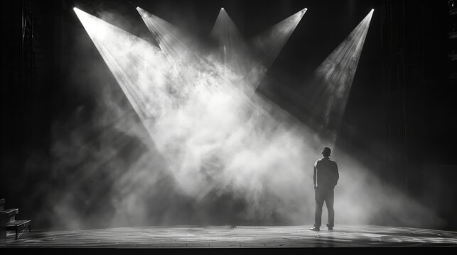 Silhouette of a person on stage under spotlight