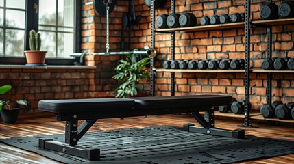 Adjustable workout bench in a modern gym setting - obrazy, fototapety, plakaty