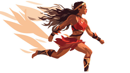 Warrior woman running and leaves Flat vector