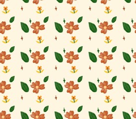 Autumn Leaves Seamless Pattern with Butterfly and Flower Decoration