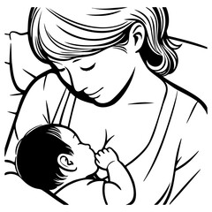 Breastfeeding Line Illustration.