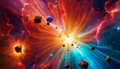 Space Nebula, colorful abstract background image, 3d illustration, space, surreal explosion, colorful stars and asteroids particles, surreal nebulae