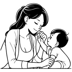 Mother and Baby Care Sketch Drawing.