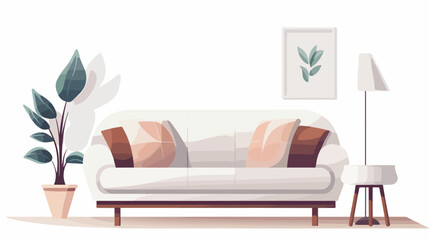 White living room with sofa. Scandinavian interior