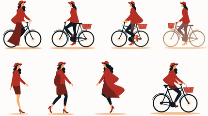 Woman With Bicycle - Collection Flat vector