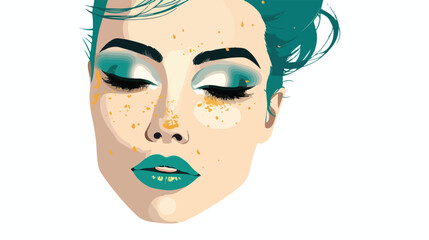 Woman with gold eye shadow and turquoise lipstick