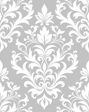 seamless white Celtic damask pattern on white background