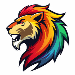Angry Lion Side Face Logo in Rainbow Colors