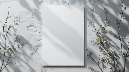 window in the snow, Blank A4 photorealistic Flyer single Page mockup , Blank Square Brochure Mockup, magazine brochure Catalog mockup, rendering design, on light grey background, Ai generated