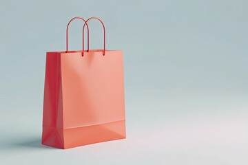 Shop bag with horizontal copy space background. Red shopping purchase or package for business mockup and market template. Commercial merchandise poster minimal design. AI Generated