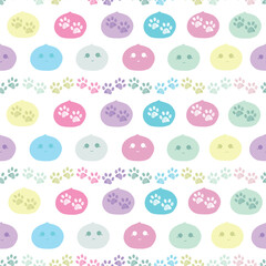 Mochi and paw prints seamless fabric design pattern - 765524591