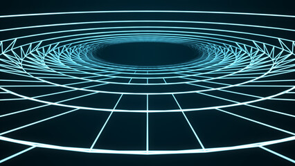 Abstract tunnel of lines. 3D wormhole with a mesh structure. Vortex. 3d rendering