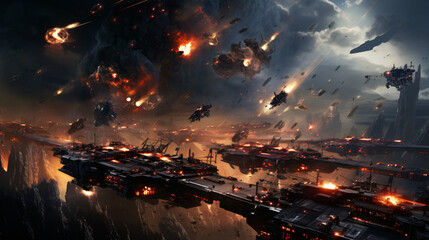 A scene from a futuristic war between rival factions f