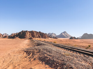 An Abandoned Train Railway in the middle of the desert. Wadi Rum Train Tracks