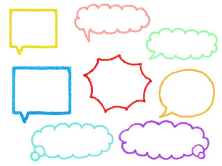 クレヨンで描いたカラフルな吹き出しフレームイラストセット