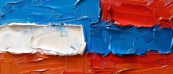  A focused photo of a paintbrush with red, blue, and orange hues and a pure white square at the tip