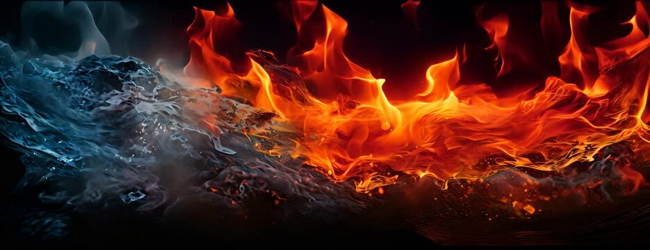 fire and water on black - opposite energy 4K Video