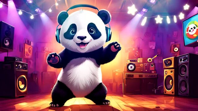 Cute panda at the party. Seamless looping time-lapse 4k video animation background