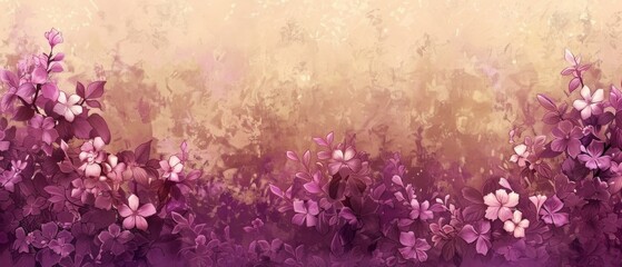 Obraz na płótnie Canvas Purple flowers on Beige Background with Pink & Purple Design on Left Side