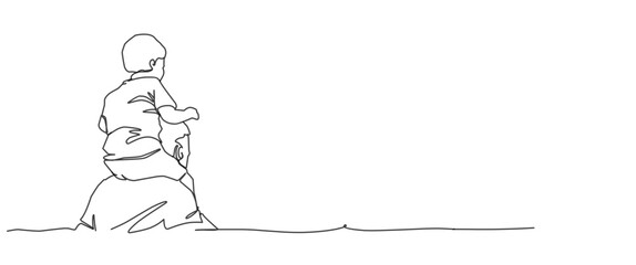 Fathers day icon in line art style. Fathers day symbol. Fathers day icon for background. Father with daughter and son in the garden.