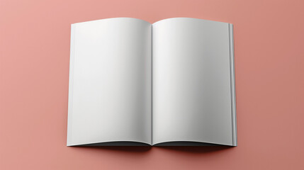 Open book with blank pages, Blank open magazine or brochure mockup top view, White blank A4 magazine Mockup isolated on white 3D rendering