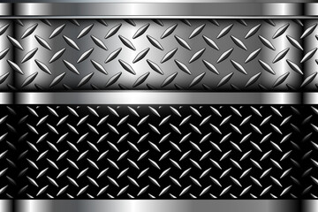 Silver black steel texture background, with diamond plate pattern texture 3D metal design.
