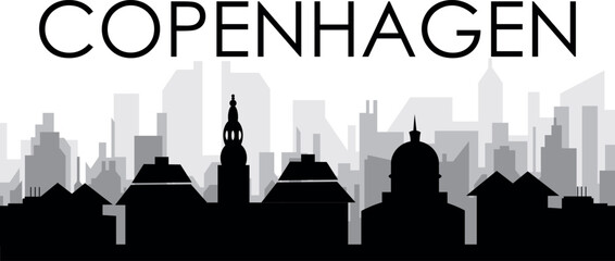 Fototapeta premium Black cityscape skyline panorama with gray misty city buildings background of COPENHAGEN, DENMARK