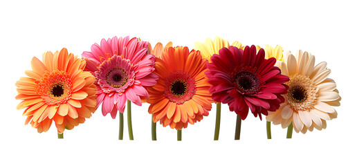 Colorful array of gerbera daisies, cut out
