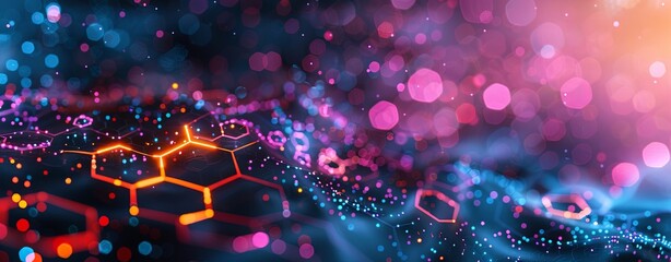 Abstract background with hexagons and glowing lights