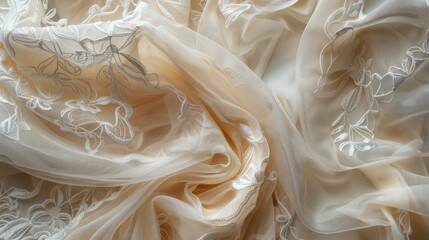 A background of lace and silk fabrics intertwined creating a texture that symbolizes loves delicacy and strength