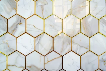 Tapeten A minimalist white and gold geometric pattern representing modern opulence © AI Farm